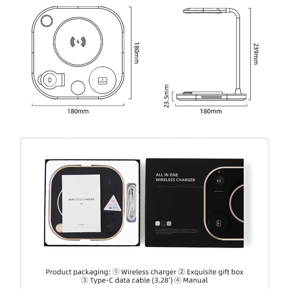 Đế Sạc ko dây 4 Trong 1 Có Đèn LED Cho IP13 12 11 táo tai nghe ko dây táos 3 2/iWatch 7