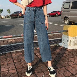 Quần jeans ống rộng nữ 2019 mới bf phiên bản Hàn Quốc ulzzang ống thẳng học sinh quần lửng mùa xuân