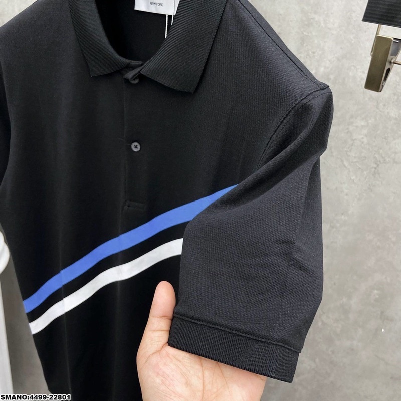 Áo Polo Nam Cotton 100% Dập Vạch Xanh Đen Sọc Chéo