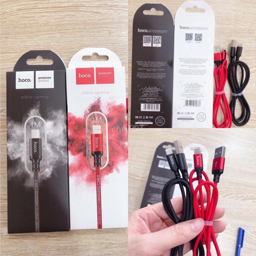 Cáp sạc nhanh bọc dù USB-Lining chính hãng Hoco X14 1m 2m hỗ trợ sạc nhanh siêu bền bảo hành 12 tháng