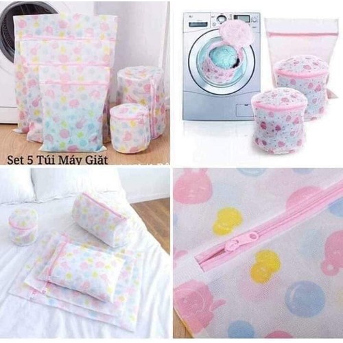 Set 5 túi lưới giặt đồ máy giặt nhiều kích thước họa tiết