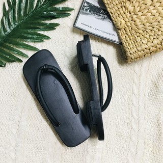 [ĐẾ CAO SU 2 LỚP] GUỐC GỖ NAM NỮ MÀU ĐEN QUAI KẸP ĐEN