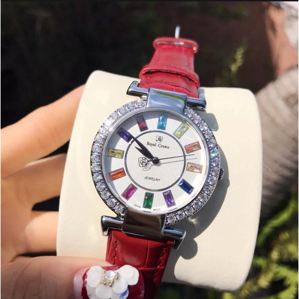 Đồng hồ đeo tay nữ, đồng hồ nữ dây da ROYAL CROWN đính đá phong thủy lấp lánh siêu cao cấp cho nữ, giảm giá cực rẻ