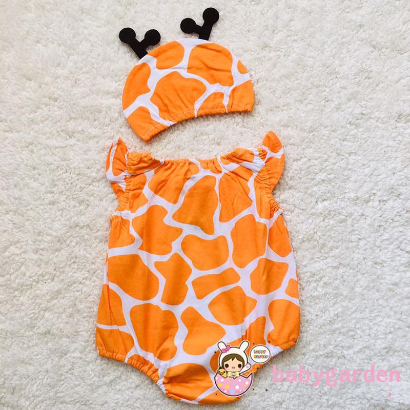 Babygarden-unisex Áo Liền Quần Cổ Tròn Tay Bay Ghép Nối Phong Cách Động Vật Hoạt Hình Mùa Hè