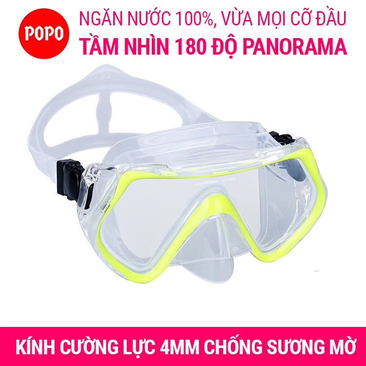 Mặt nạ lặn biển góc nhìn 180 độ POPO 1526 kính lặn biển mắt kính cường lực an toàn chống va đập SPORTY