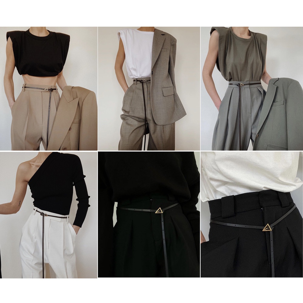 Cod In Stock New PU Thin Leather Belt Simple Triangle Pin Buckle Belt Lady Fashion Accessories