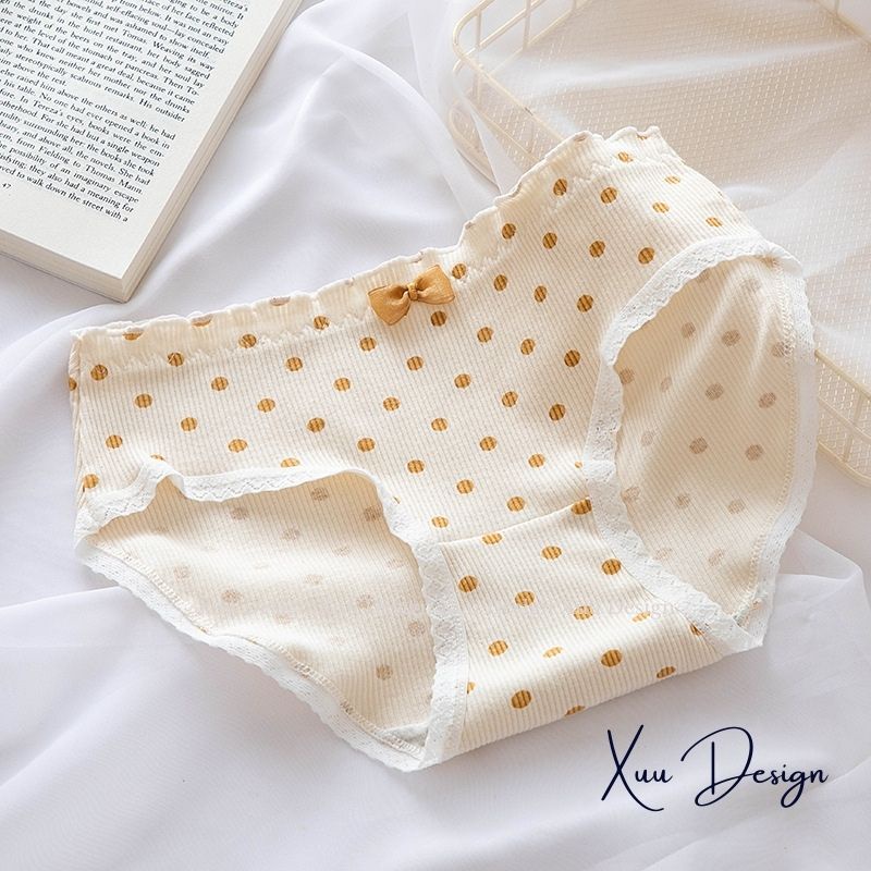 Quần lót Cotton họa tiết dễ thương, quần lót nữ vải kẻ tăm siêu co dãn thâm hút kháng khuẩn - Wexuu Design QC91