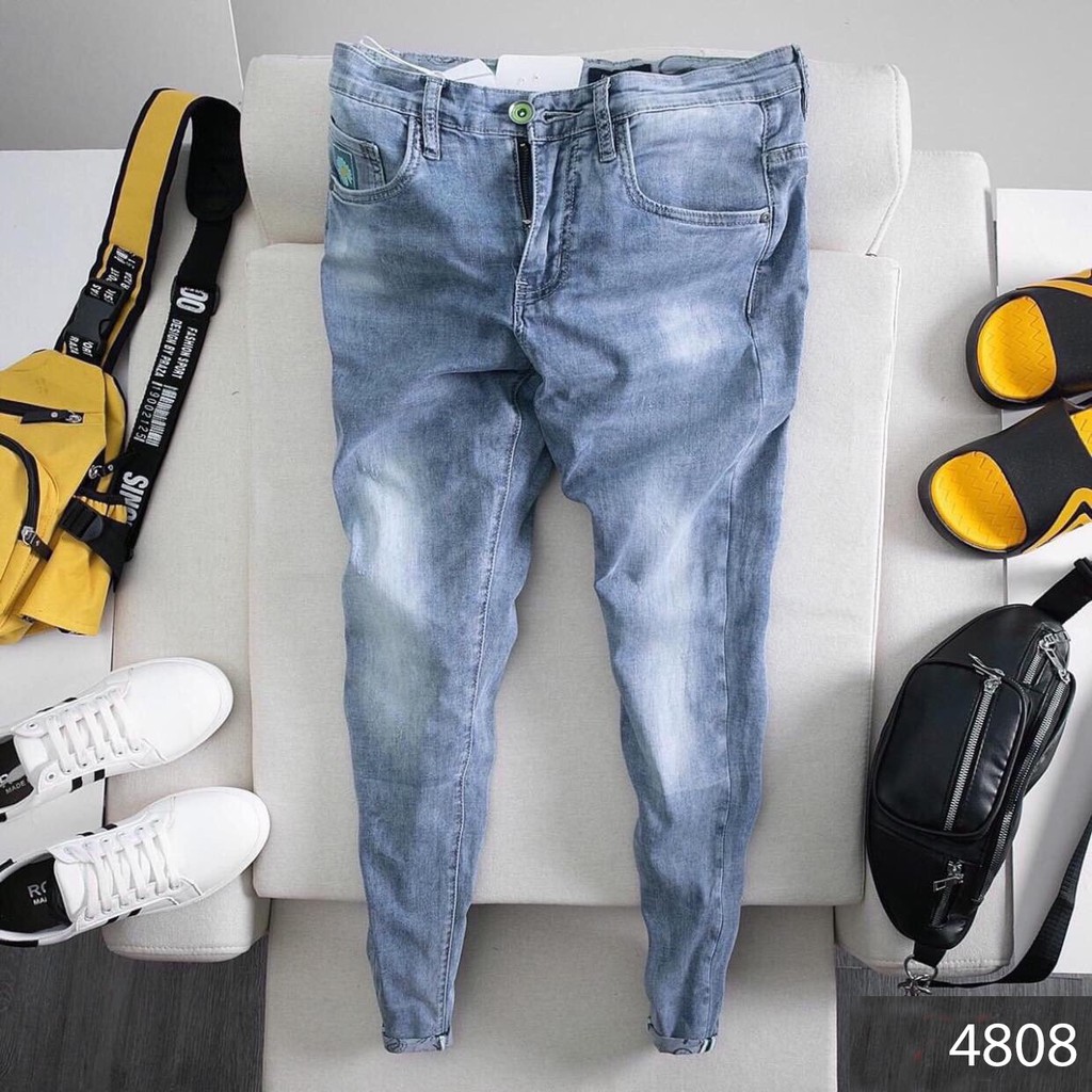 Quần jean nam quần bò màu xanh bạc chất liệu jean co dãn thoải mái vận động