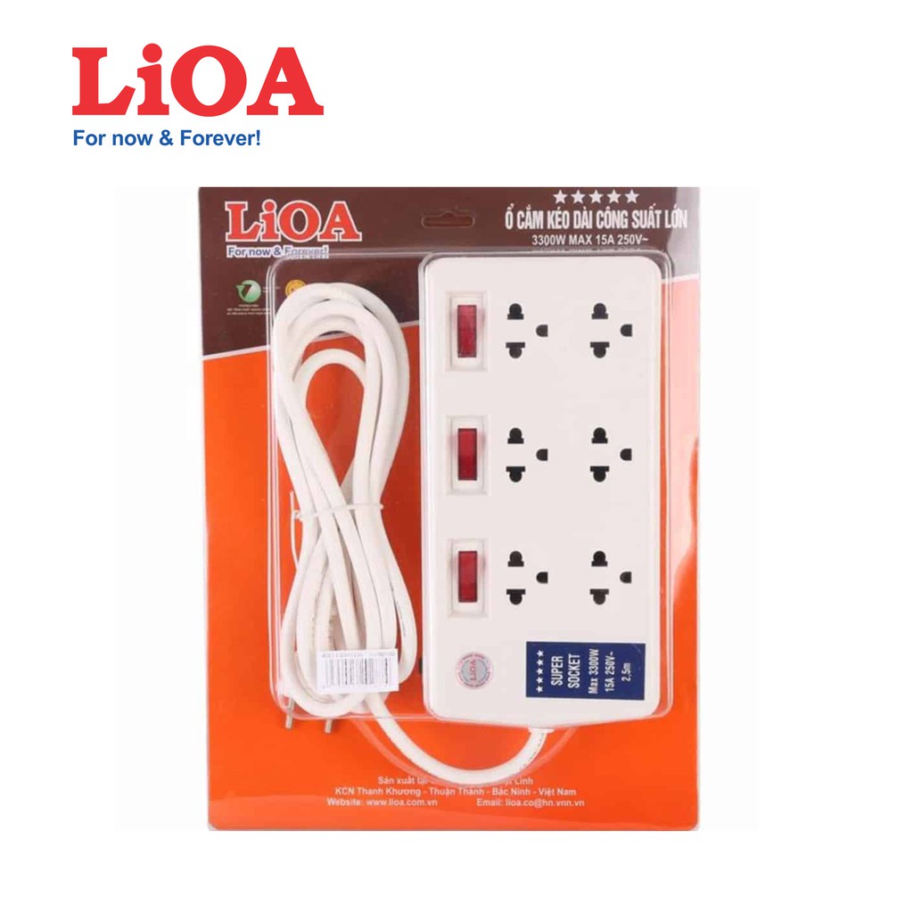 [CHÍNH HÃNG LIOA] Ổ cắm điện LIOA, 10 lỗ cắm, có công tắc, ~2000W, dây dài 3m/5m, mã: 4DN6S