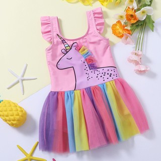 Đồ bơi cho bé gái ngựa Pony cầu vồng liền thân tay bèo chân váy 7 màu siêu xịn  2-8T - Misolkids by huong274