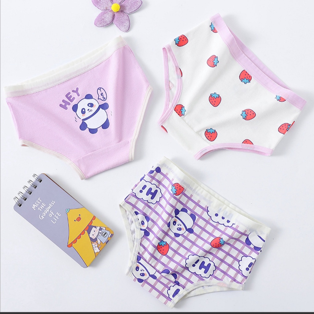 Quần lót bé gái Sét 3 chip đùi trẻ em chất cotton hoạ tiết màu tím siêu dễ thương