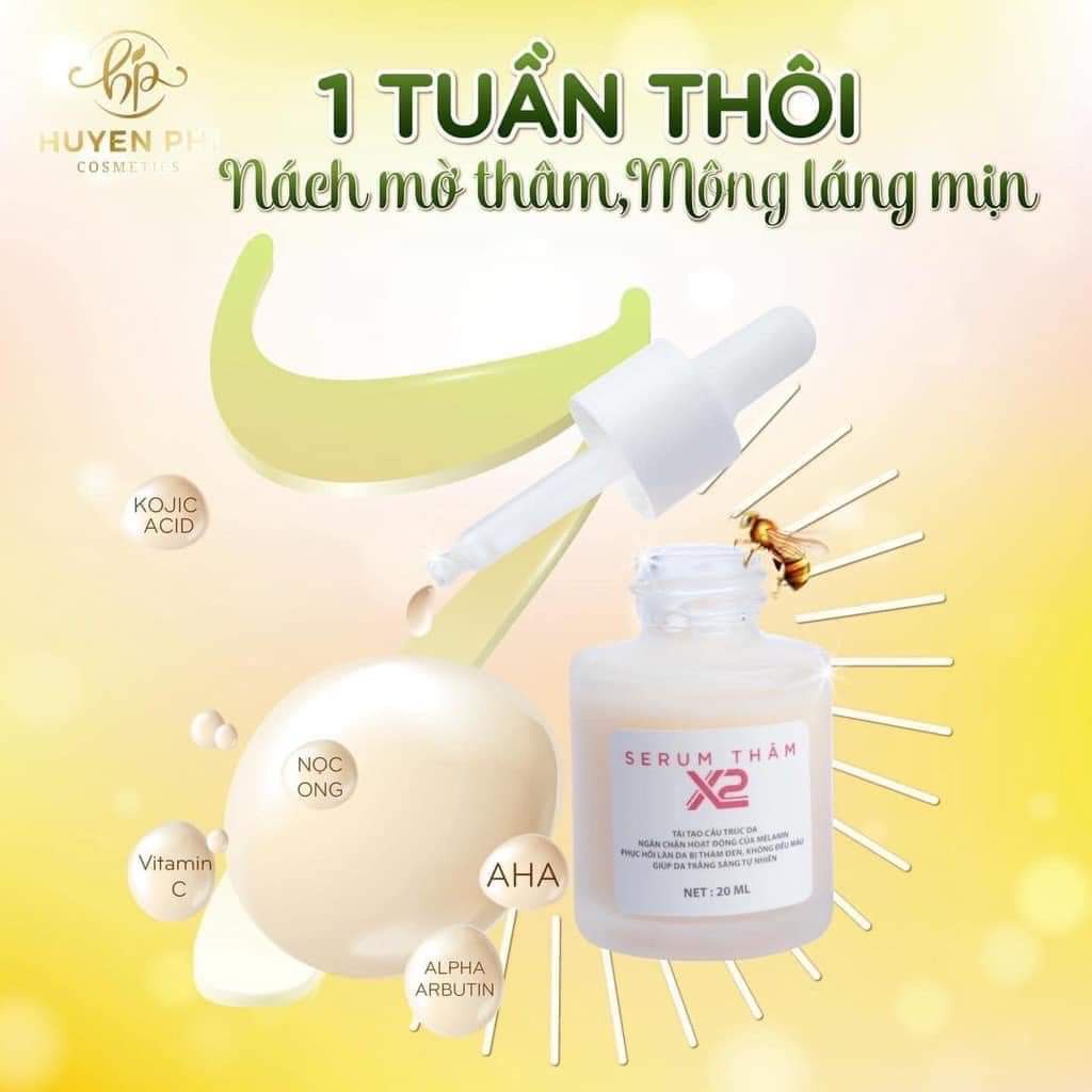 Serum khử thâm X2 Huyền Phi 20ml tác dụng khử thâm hiệu quả nách, bẹn, đầu gối, body giúp da trắng sáng tự nhiên