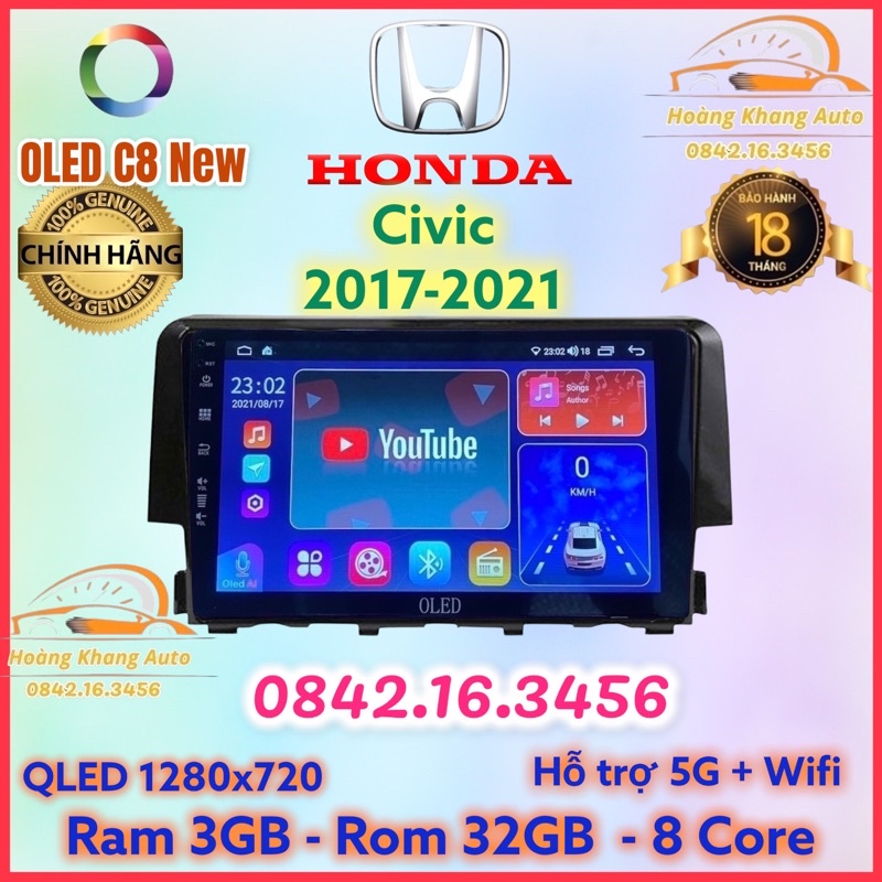 Màn hình android OLED C8 New theo xe Civic 2017 - 2021  kèm dưỡng và jack nguồn zin theo xe