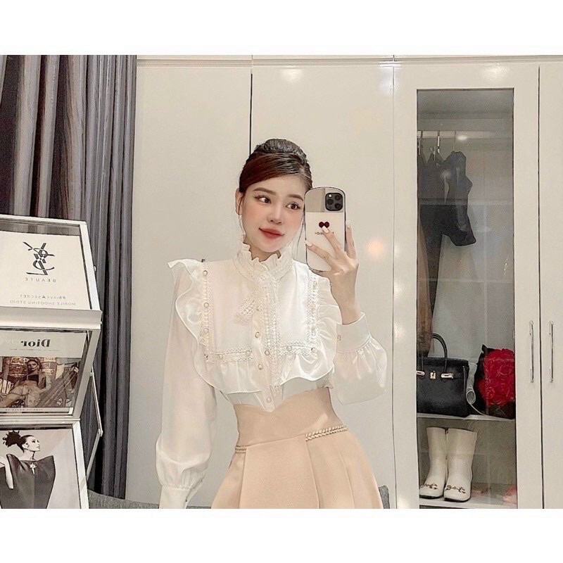 Áo Sơ Mi Lụa Nữa Cổ Nơ Tay Bồng | BigBuy360 - bigbuy360.vn