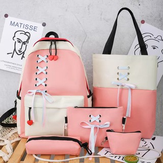 CẶP VẢI SET 4 MÓN,Set Balo 🍀FREESHIP🍀 4 Món Đi Học Vải Bố Thời Trang Teen THẮC NƠ Giá Rẻ Set Balo Nam Nữ 3 Màu