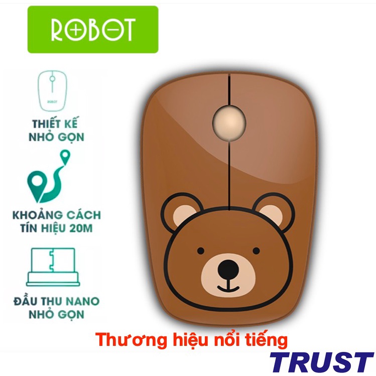 [Kèm Pin]Chuột Tĩnh Âm Không Dây ROBOT M230 - Họa Tiết Hoạt Hình - Độ Phân Giải 1600 DPi - BH 12 Tháng-CHÍNH HÃNG