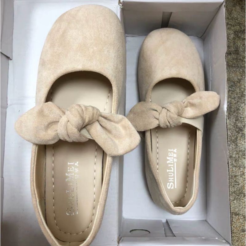 ORDER_ Giày Thắt Nơ Đế Bệt Da Lộn Ulzzang