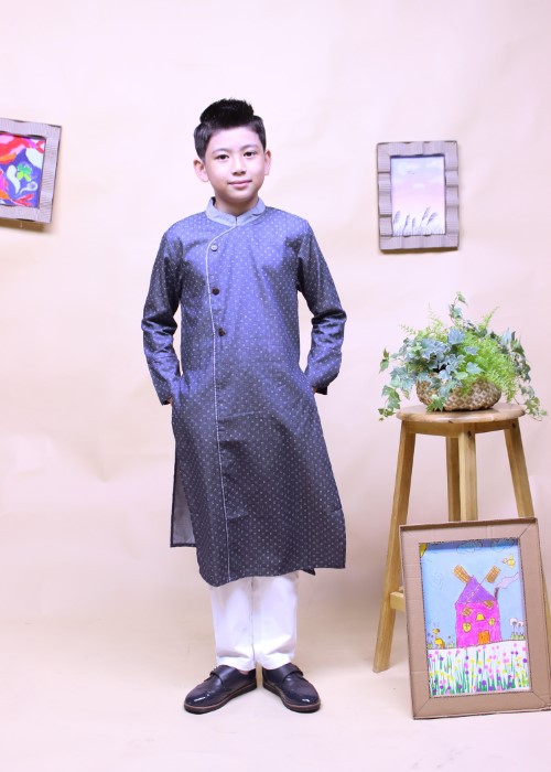 Áo dài bé trai denim chấm Jadiny