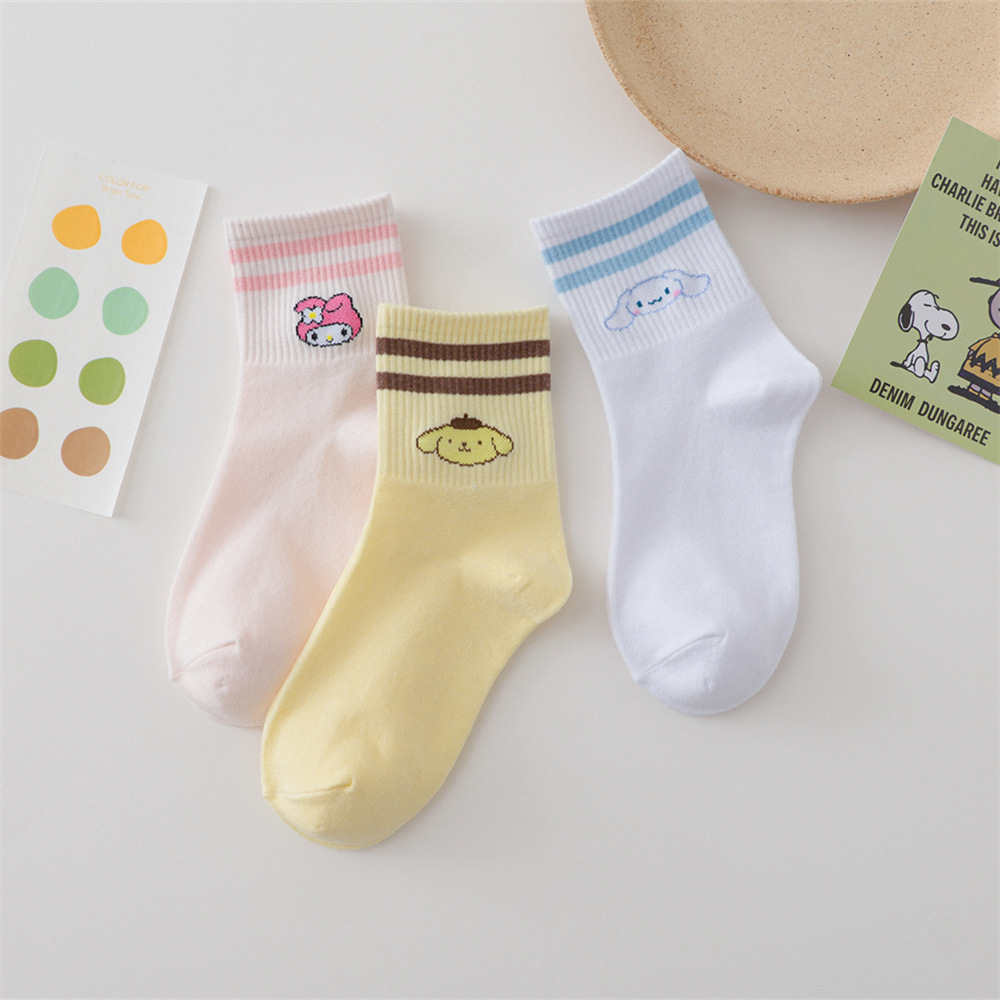 Tất Cotton Kẻ Sọc Họa Tiết Hoạt Hình Đáng Yêu Cho Nam Nữ