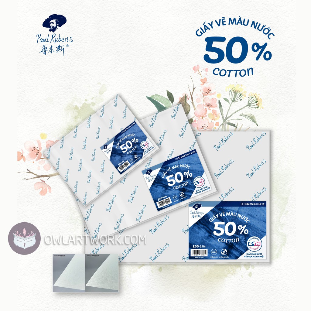 Tập lẻ - Giấy vẽ màu nước Paul Rubens 50% Cotton 300gsm 10 tờ