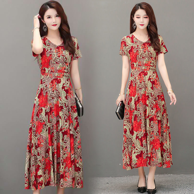 Đầm dáng rộng mỏng tay ngắn in họa tiết size lớn kiểu Tây khí chất sang trọng dành cho phụ nữ trung niên | BigBuy360 - bigbuy360.vn