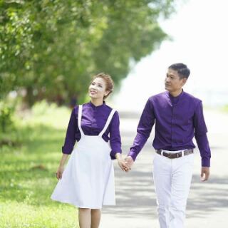 Áo Sơ Mi Cặp FIGTREE Màu Tím Cổ Trụ Cực Thời Trang
