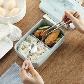 Hộp cơm từ lúa mạch 3 ngăn tặng kèm bộ đũa muỗng - Hộp đựng thức ăn Bento Hộp cơm trưa 3 ngăn An Toàn Cho Sức Khỏe
