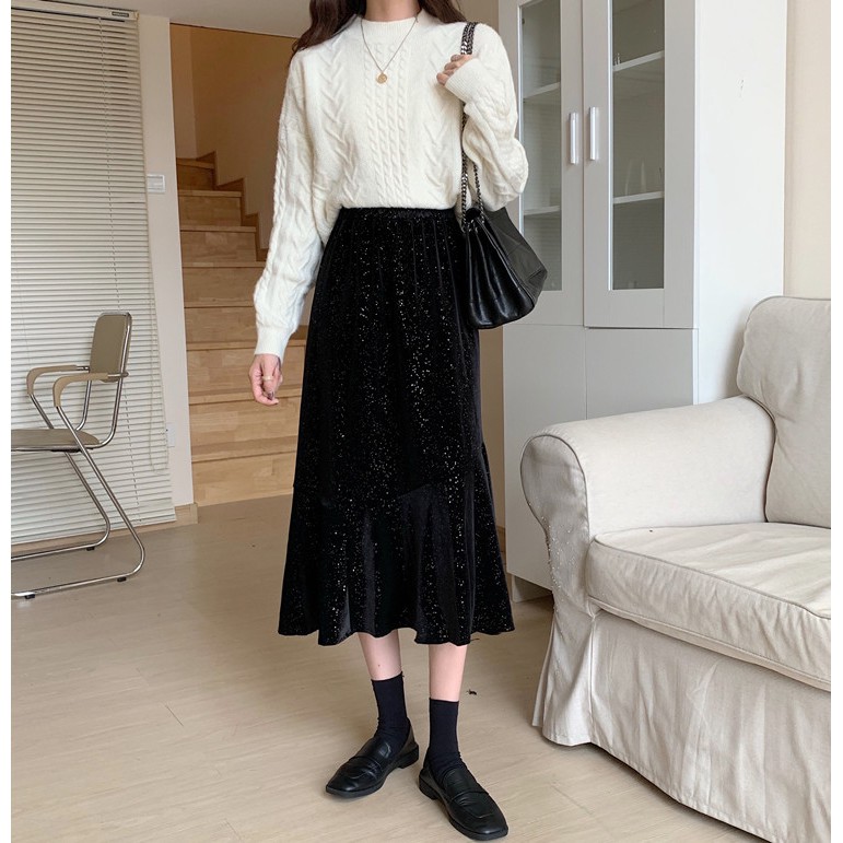 Chân Váy Nhung Dài Lưng Cao Dáng Chữ A Dễ Phối Đồ | BigBuy360 - bigbuy360.vn