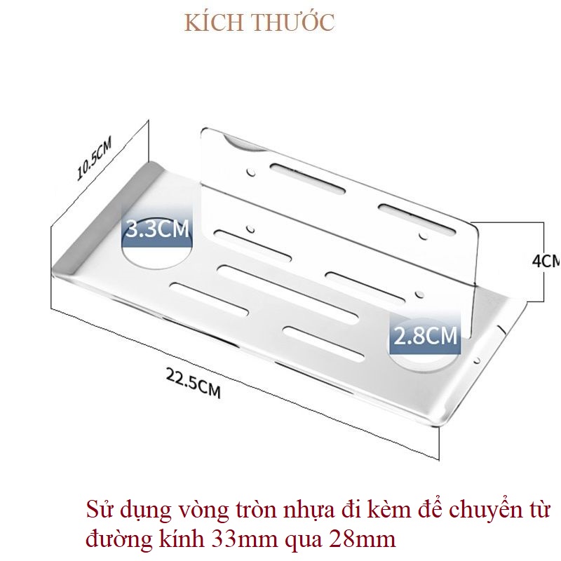 Kệ để xà bông tắm dán tường kèm 2 giá treo cổ chai nước rửa tay, sữa tắm Inox 304 cao cấp Latimax KXB03