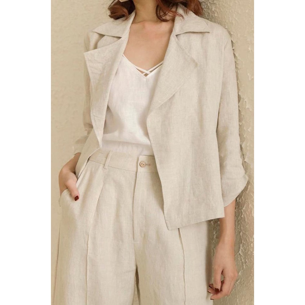 Áo khoác nhẹ blazer demi Linen tay lỡ, chất vải linen mềm mại, thời trang thu đông 2022
