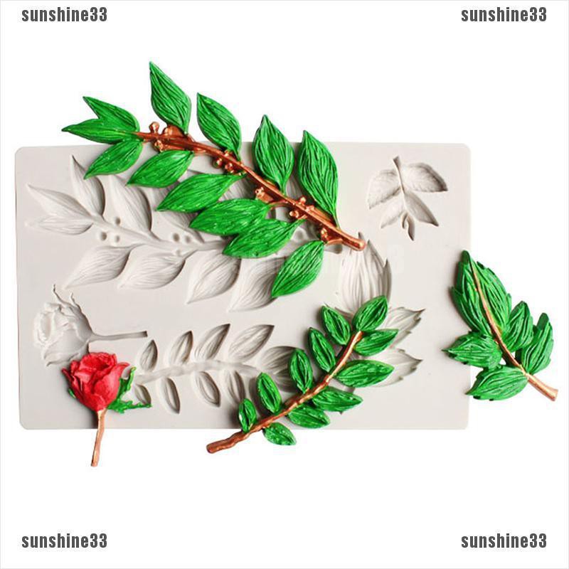 Khuôn Silicone Tạo Hình Hoa Hồng Lá Trang Trí Bánh