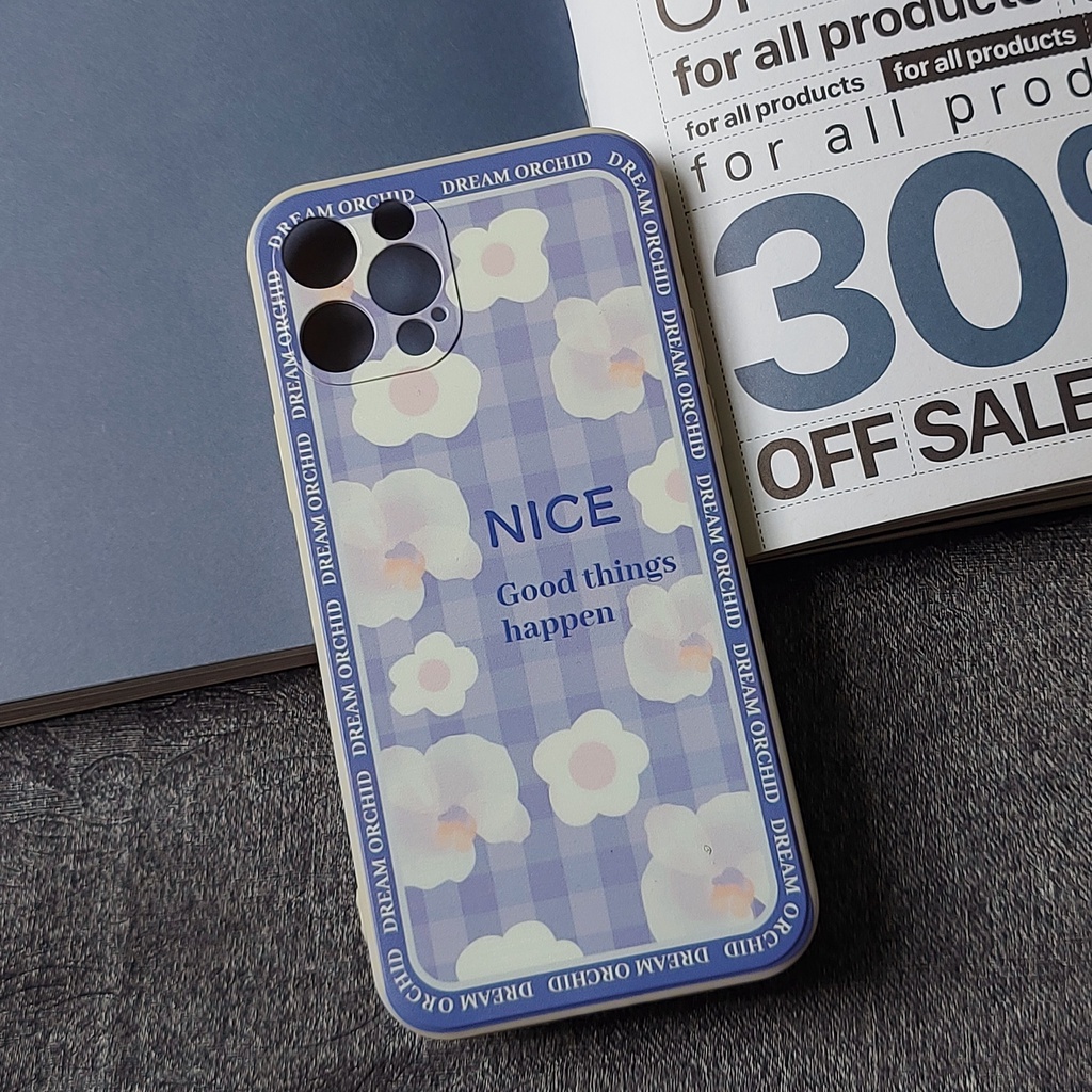 Ốp lưng Iphone viền vuông hoa trắng nền tím 7plus/8/8plus/x/xr/xs/11/12/13/pro/max/plus/promax - Tomax Case