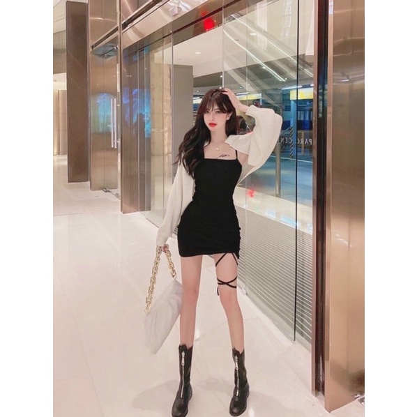 Sét khoác cánh dơi + đầm rút dây cúp ngực