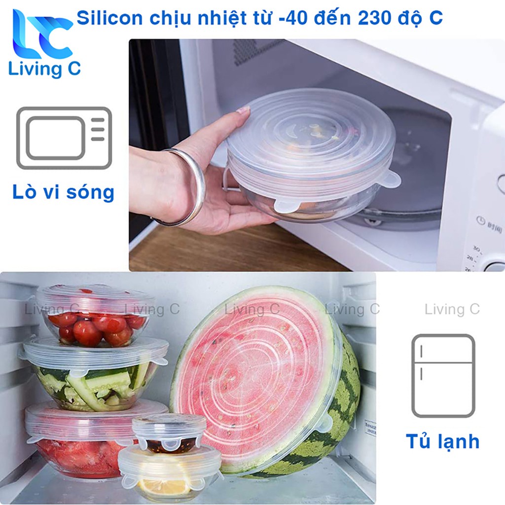 Bộ 6 nắp bọc thực phẩm OHISIL, màng bọc thực phẩm Silicon co dãn chịu nhiệt đậy chén bát đa năng