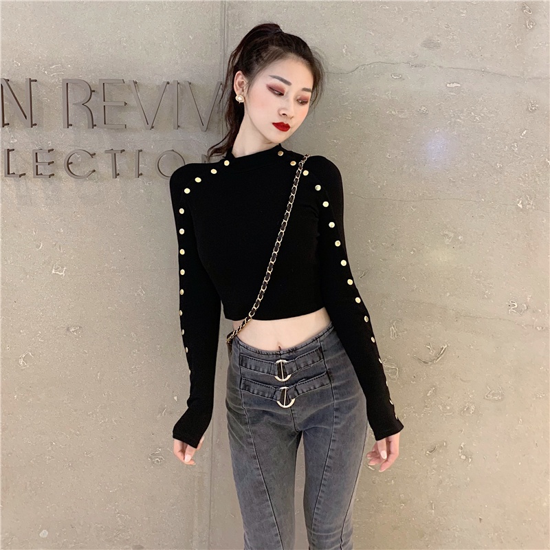 Áo Thun Lửng Tay Dài Dáng Ôm Thiết Kế Mới Quyến Rũ Cho Nữ