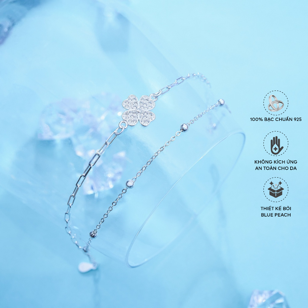 Lắc Tay Bạc Blue Peach Cỏ 4 Lá Đá LT572