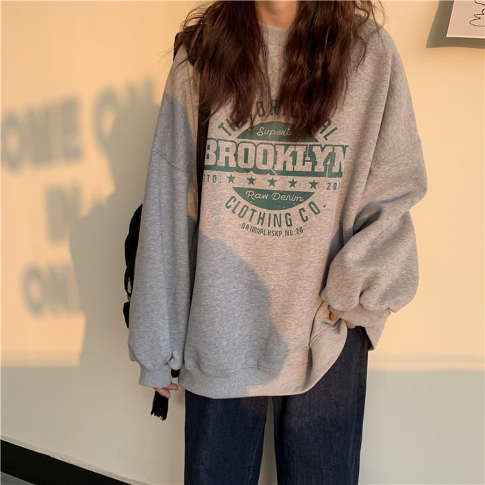 Áo Nỉ Ngoại In Chữ BROOKLYN 🦋 Áo Thun Dài Tay Nữ Dáng Rộng ulzzang 5 Màu 🦋 | BigBuy360 - bigbuy360.vn