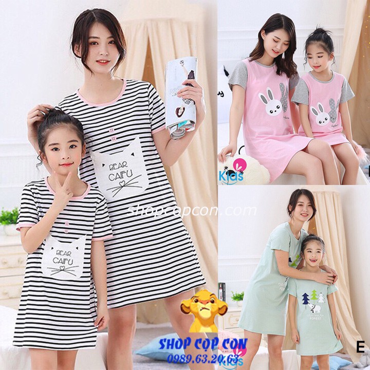 Đầm thun in hình cho bé và mẹ (28-65kg)