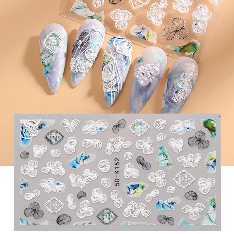 Miếng Dán Họa Tiết Hoa Dập Nổi 5D Trang Trí Móng Tay Nghệ Thuật DIY