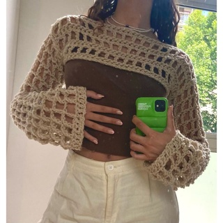 Áo khoác lưới shrug crotop đan móc thu đông dài tay nhiều màu - crochet-knitting mewlen33