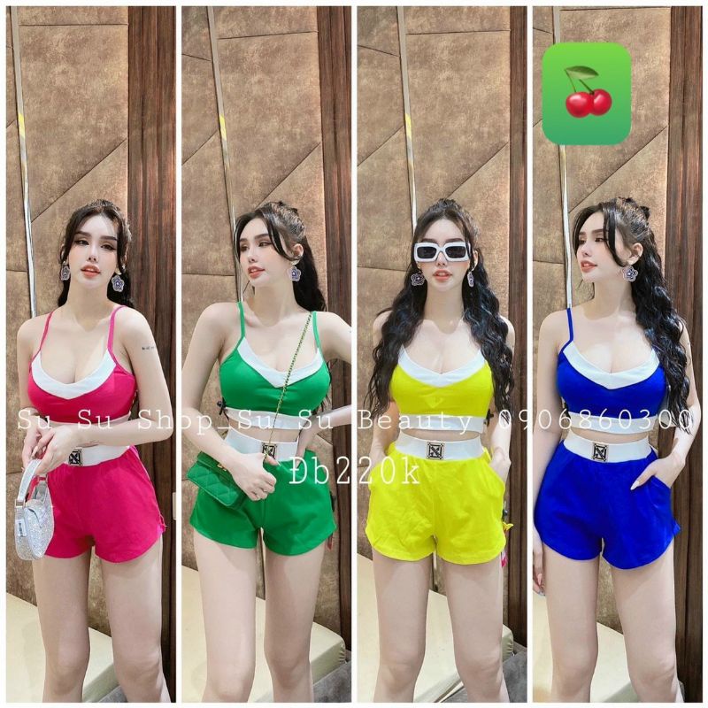 Set bộ nữ 2 dây croptop quần đùi phối màu siêu hot