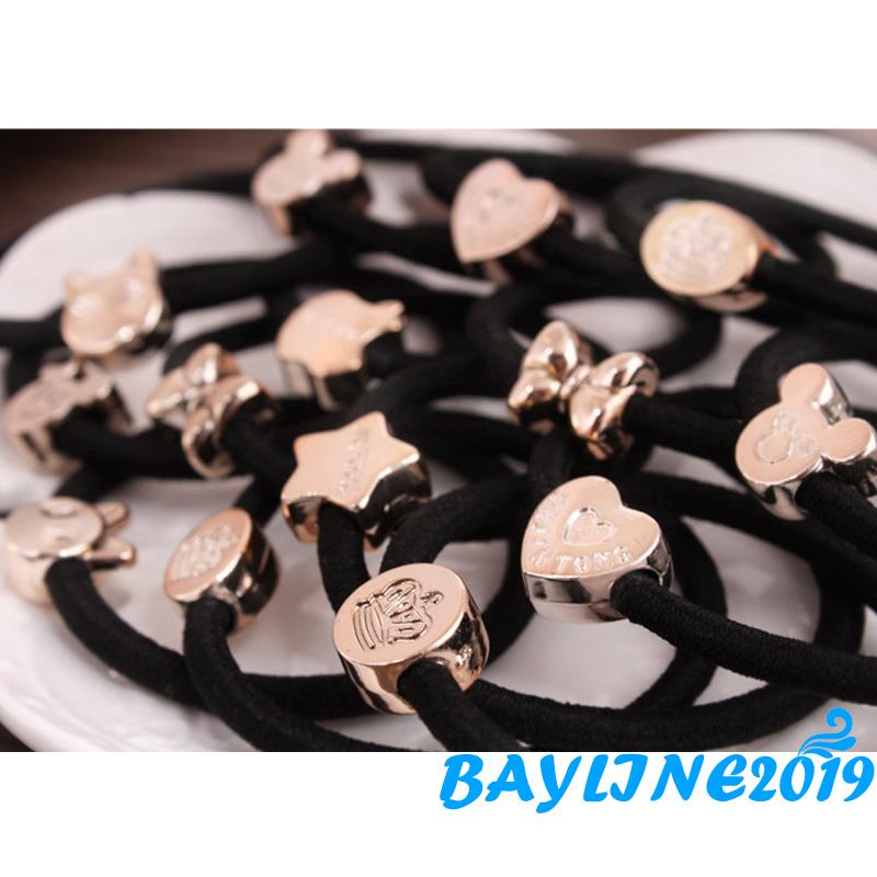Dây buộc tóc độ co giãn cao xâu hạt màu vàng đồng kiểu dáng dễ thương
