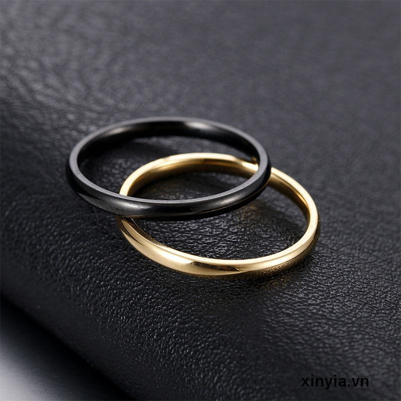 Nhẫn Bằng Thép Titan Màu Vàng / Bạc 2mm Đơn Giản Thời Trang Hàn Quốc Cho Nam Và Nữ