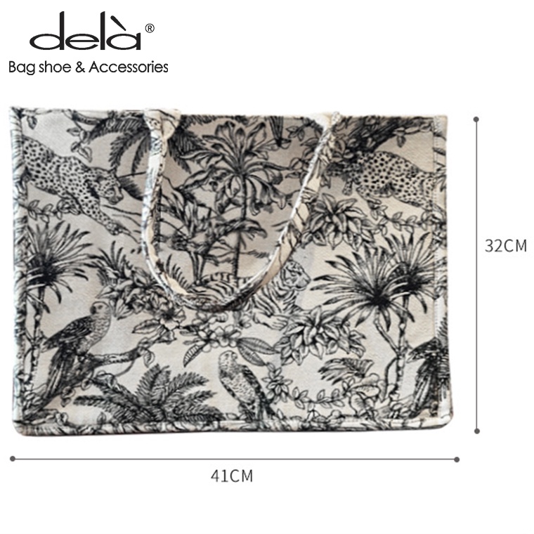 Dela Túi Xách Vải Lanh Cotton Cỡ Lớn Thêu Họa Tiết Phong Cách Cho Nữ