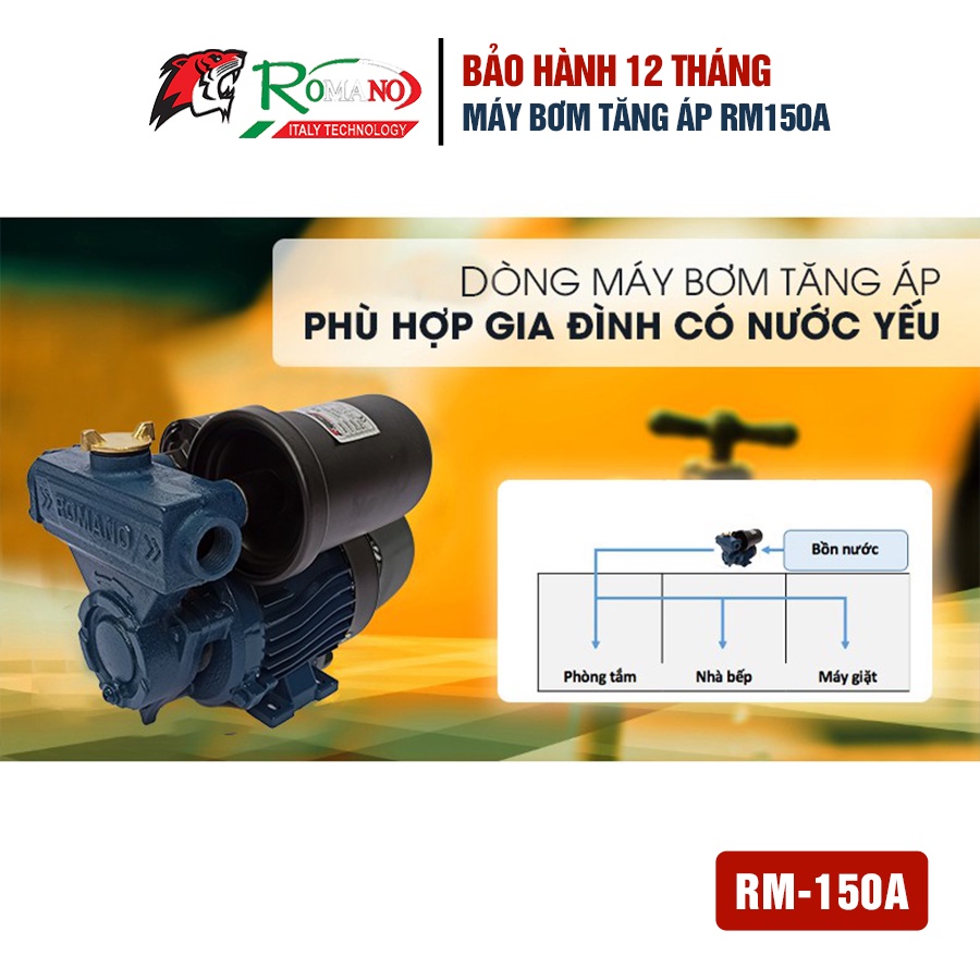 Máy Bơm Tăng Áp ROMANO RM150A, Tự động tăng áp, Tăng cùng lúc nhiều thiết bị, Công nghệ Italy