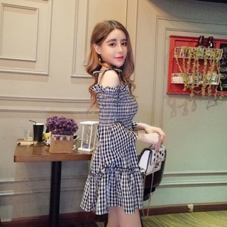 Order ❤️ Váy caro trễ vai