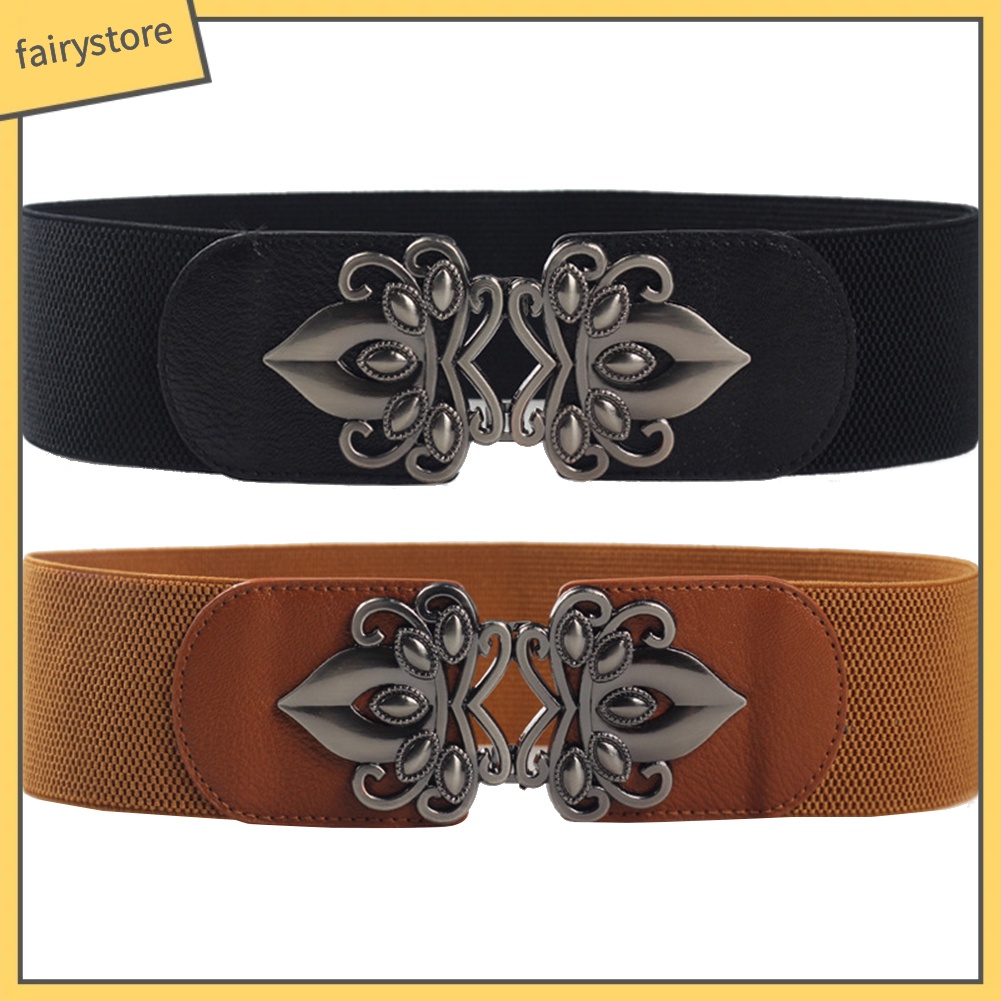 Dây thắt lưng da giả khóa cài kim loại thiết kế hoa phong cách vintage thời trang dành cho nữ