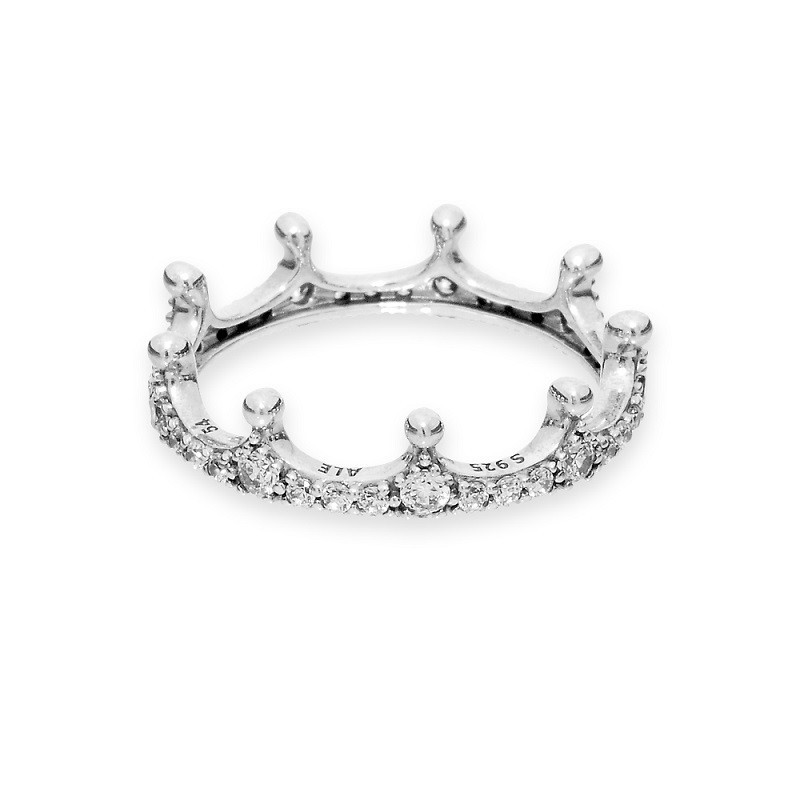 Nhẫn Pandora Mạ Bạc 925 Hình Vương Miện Lấp Lánh Phong Cách Cổ Điển