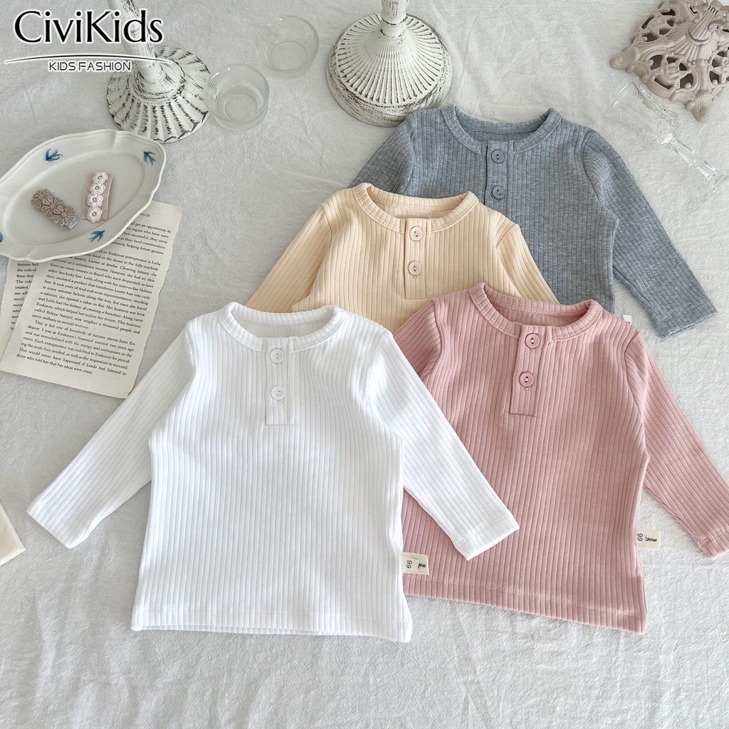 Áo Thun Cotton Tay Dài Cổ Tròn Màu Trơn Dành Cho Bé Trai Gái 0-2 Tuổi 2309
