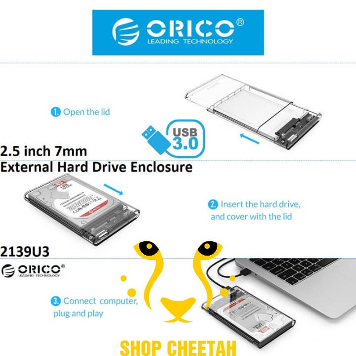 Box ổ cứng Orico 2139U3 Sata3 – USB3.0 – CHÍNH HÃNG – Bảo hành 12 tháng – Box HDD 2,5inch – Box SSD trong suốt